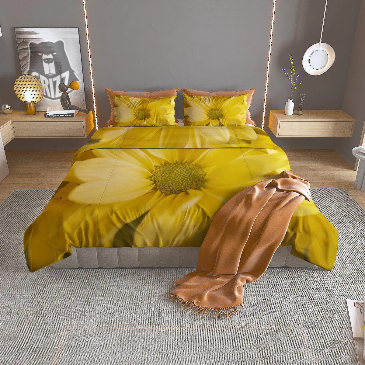 Flower Daisy Yellow Print Duvet Cover Bedding Set