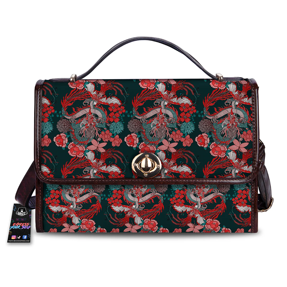 Flower Dragon Vintage Print Pattern Women's Satchel Bag