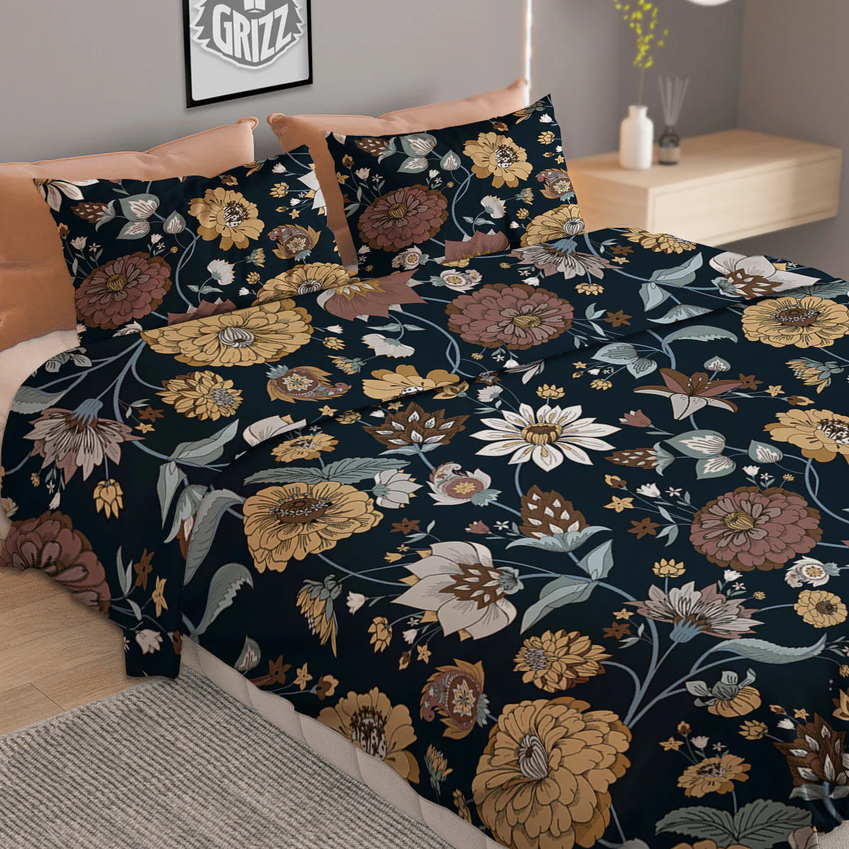Flower Floral Vintage Print Pattern Duvet Cover Bedding Set - Image 2