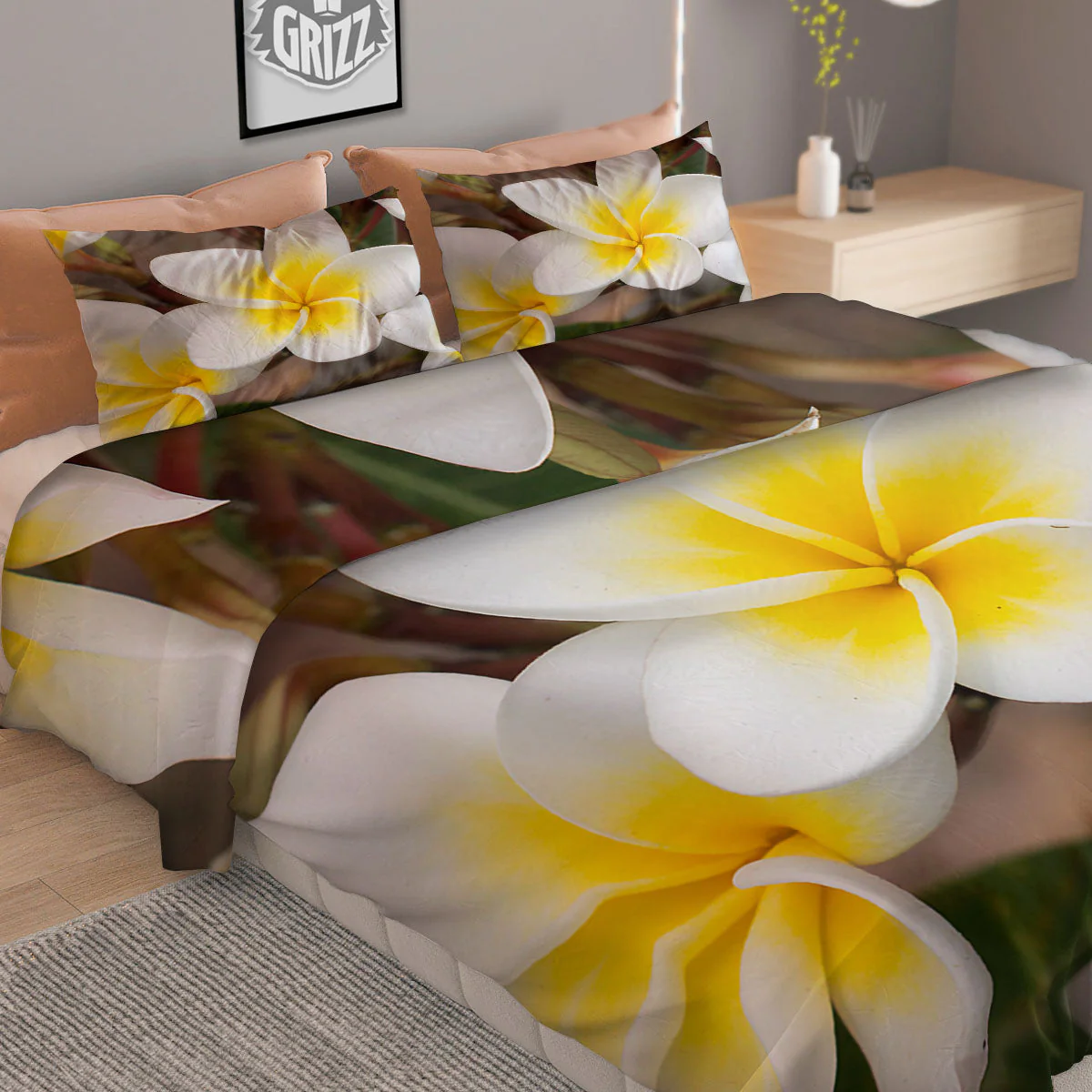 Flower Frangipani Print Duvet Cover Bedding Set - Image 2