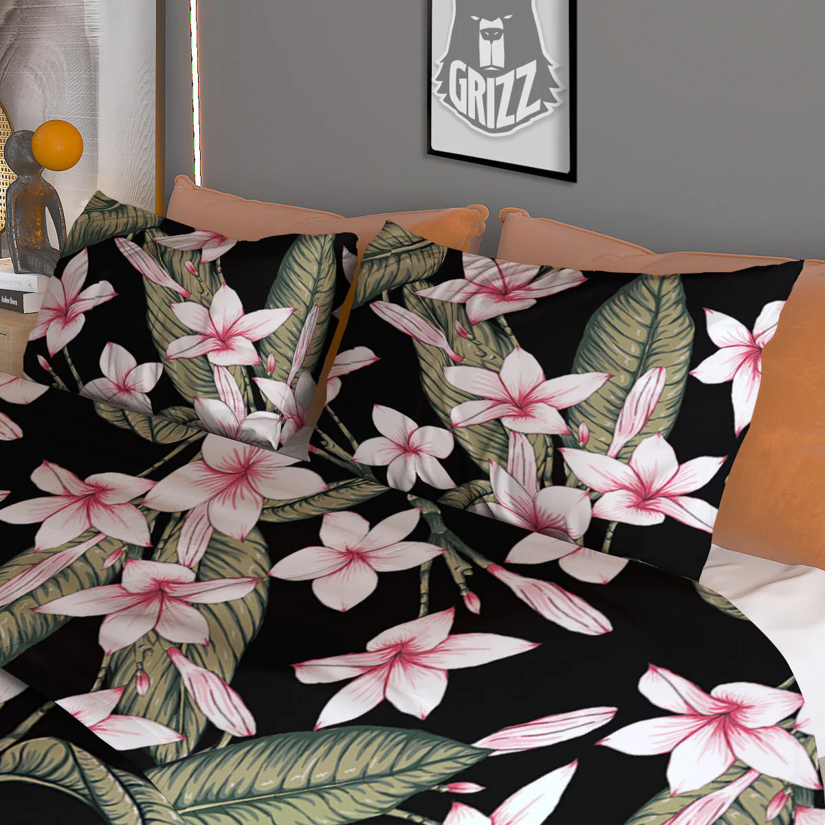 Flower Frangipani Watercolor Print Pattern Duvet Cover Bedding Set - Image 3