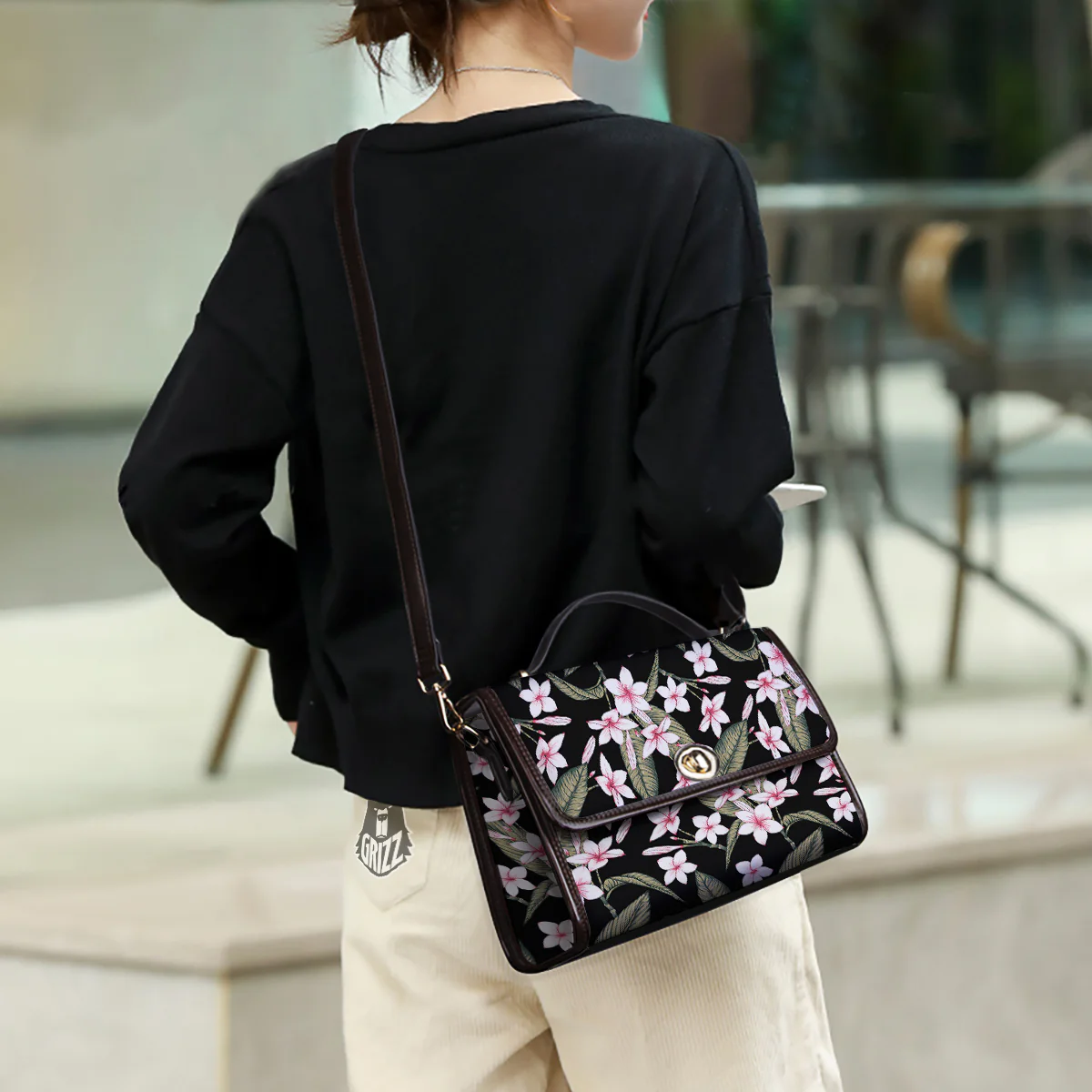 Flower Frangipani Watercolor Print Pattern Women's Satchel Bag - Image 3