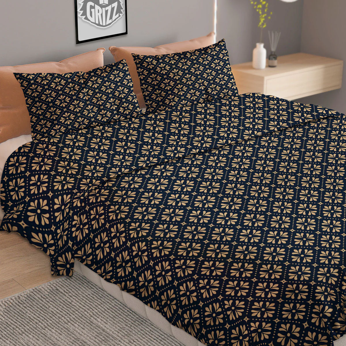 Flower Geometric Dot Print Pattern Duvet Cover Bedding Set - Image 2