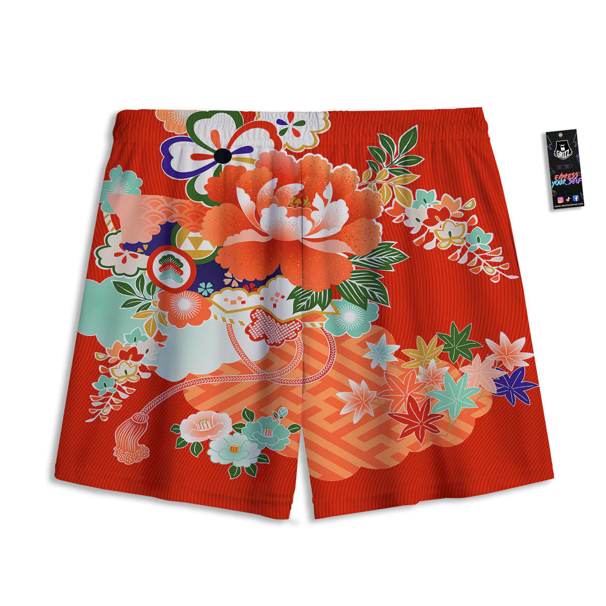 Flower Japanese Print Mesh Shorts - Image 2