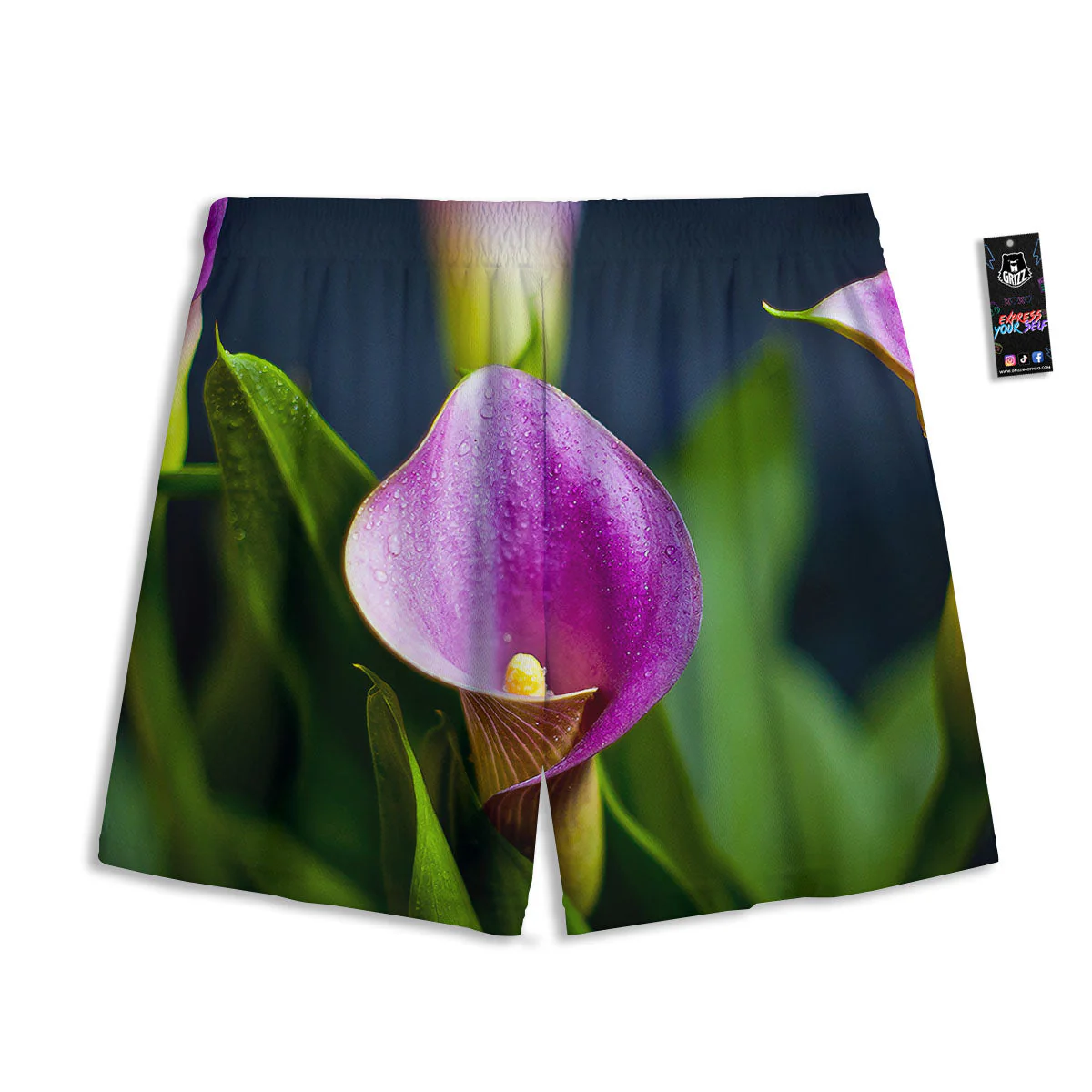 Flower Lily Purple Print Mesh Shorts - Image 2