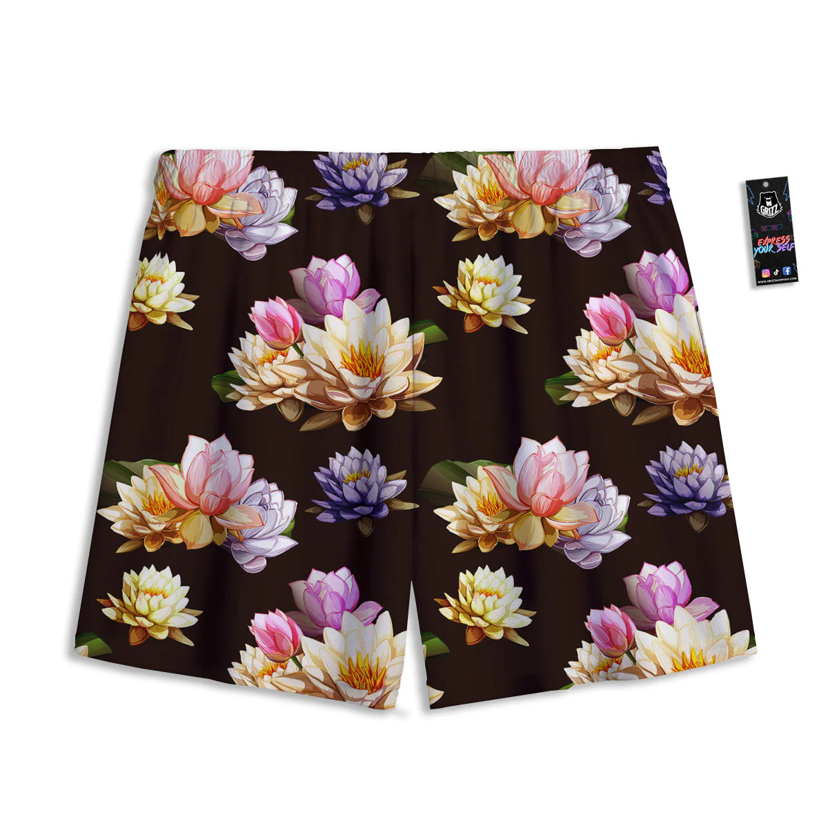 Flower Lotus Vintage Print Pattern Mesh Shorts - Image 2