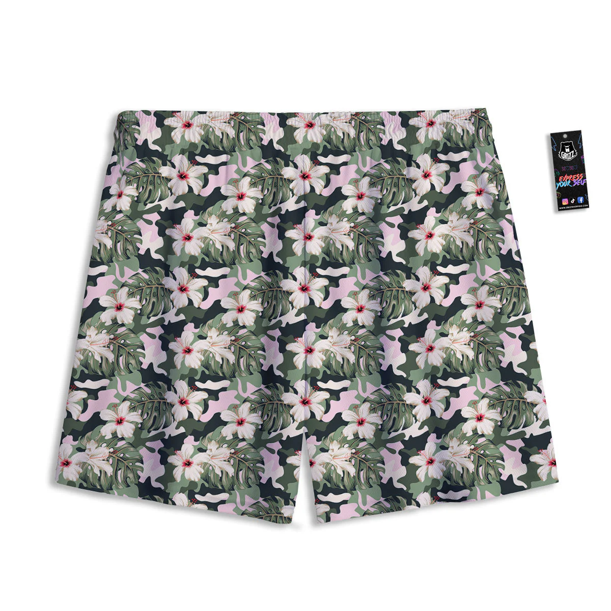 Flower Military Camouflage Print Pattern Mesh Shorts - Image 2