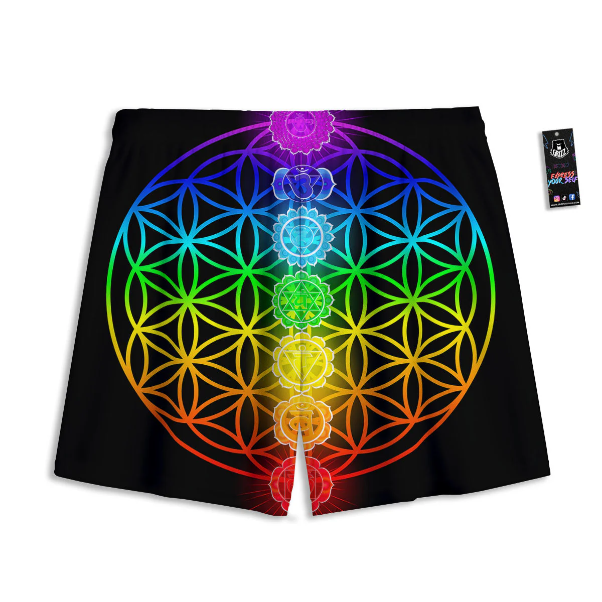 Flower Of Life Seven Chakras Print Mesh Shorts - Image 2