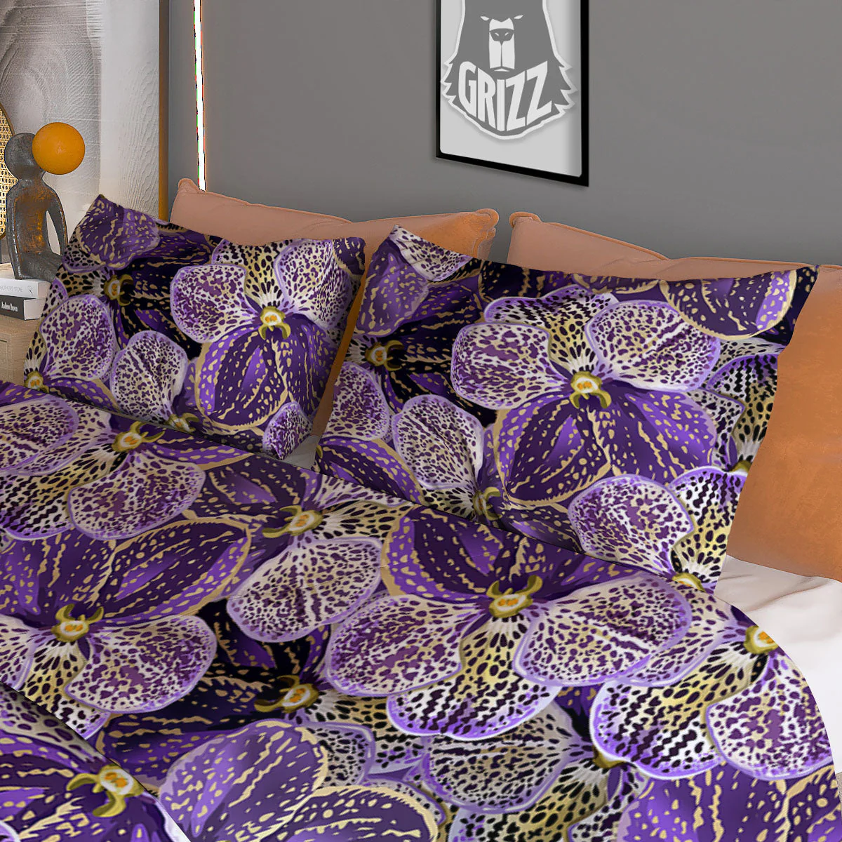 Flower Orchid Purple Print Pattern Duvet Cover Bedding Set - Image 3