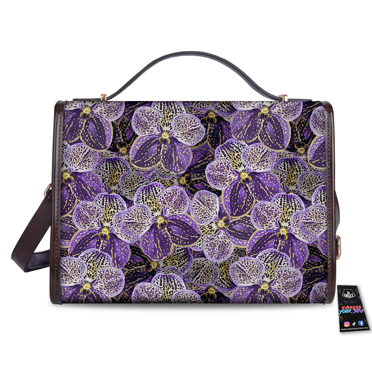 Flower Orchid Purple Print Pattern Women's Satchel Bag - Image 2