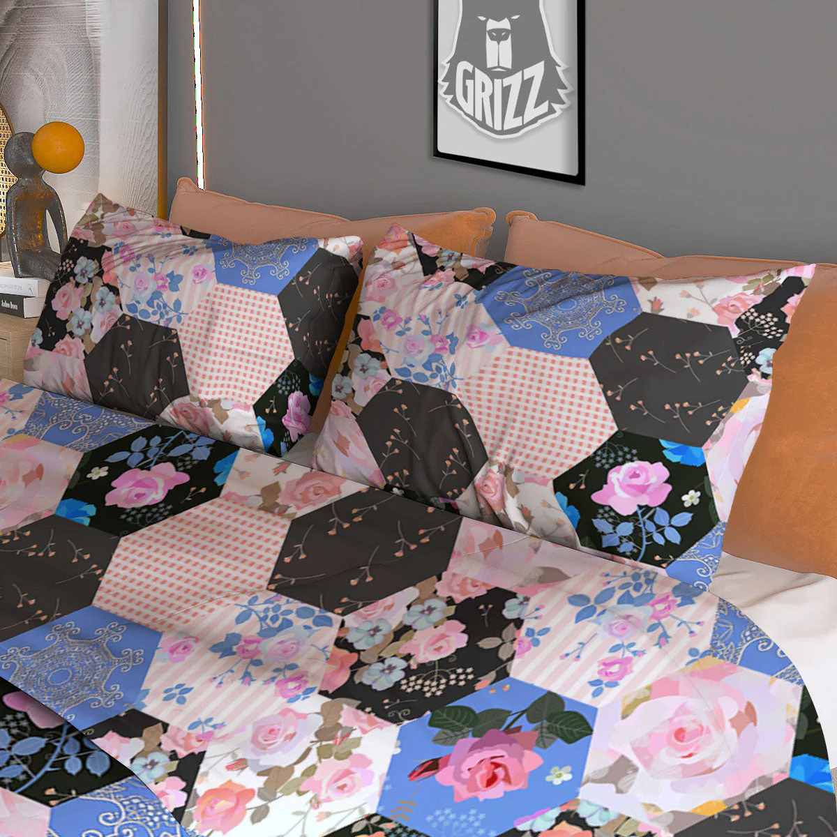 Flower Patchwork Pink Print Pattern Duvet Cover Bedding Set - Image 3