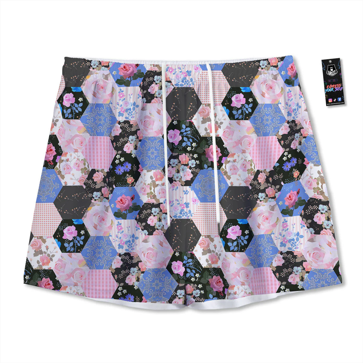 Flower Patchwork Pink Print Pattern Mesh Shorts