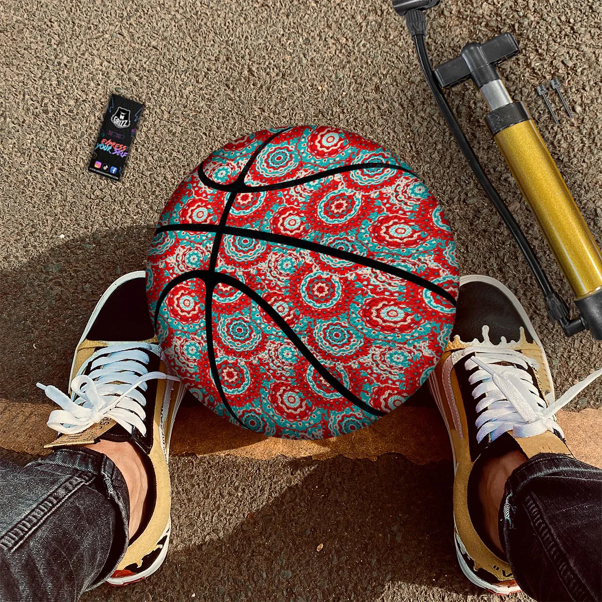Flower Red Boho Print Pattern Basketball - Image 2
