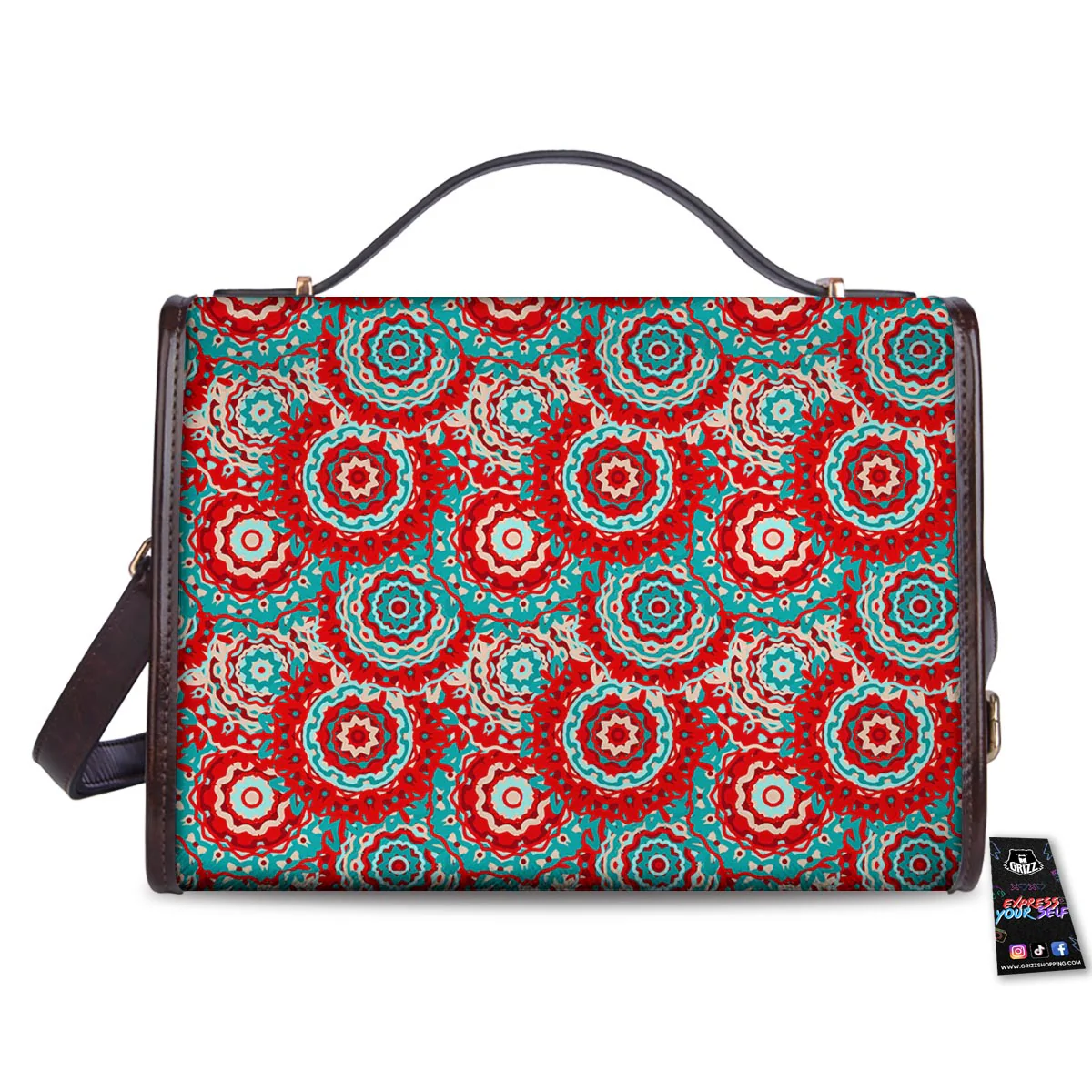 Flower Red Boho Print Pattern Women's Satchel Bag - Image 2