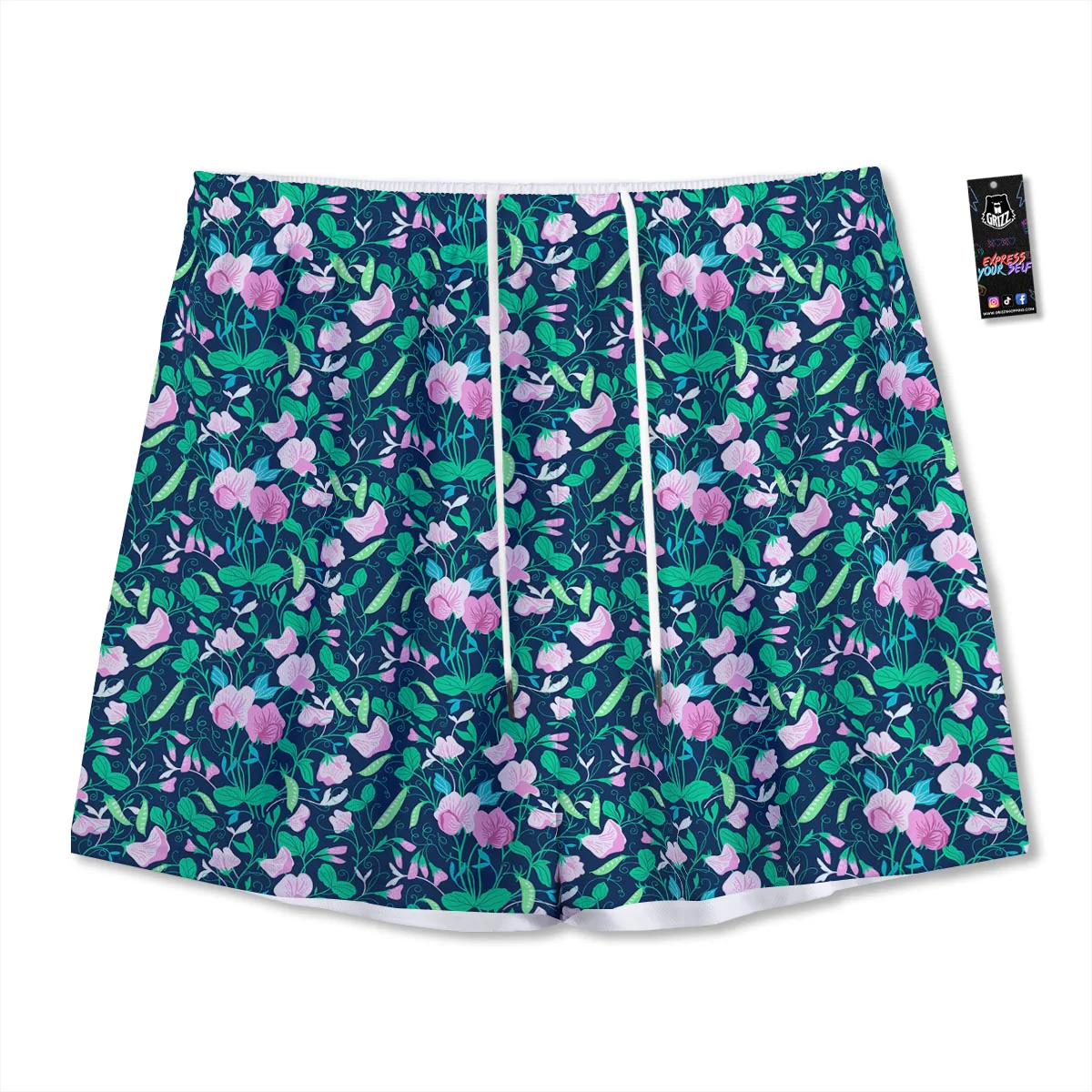 Flower Sweet Pea Print Pattern Mesh Shorts