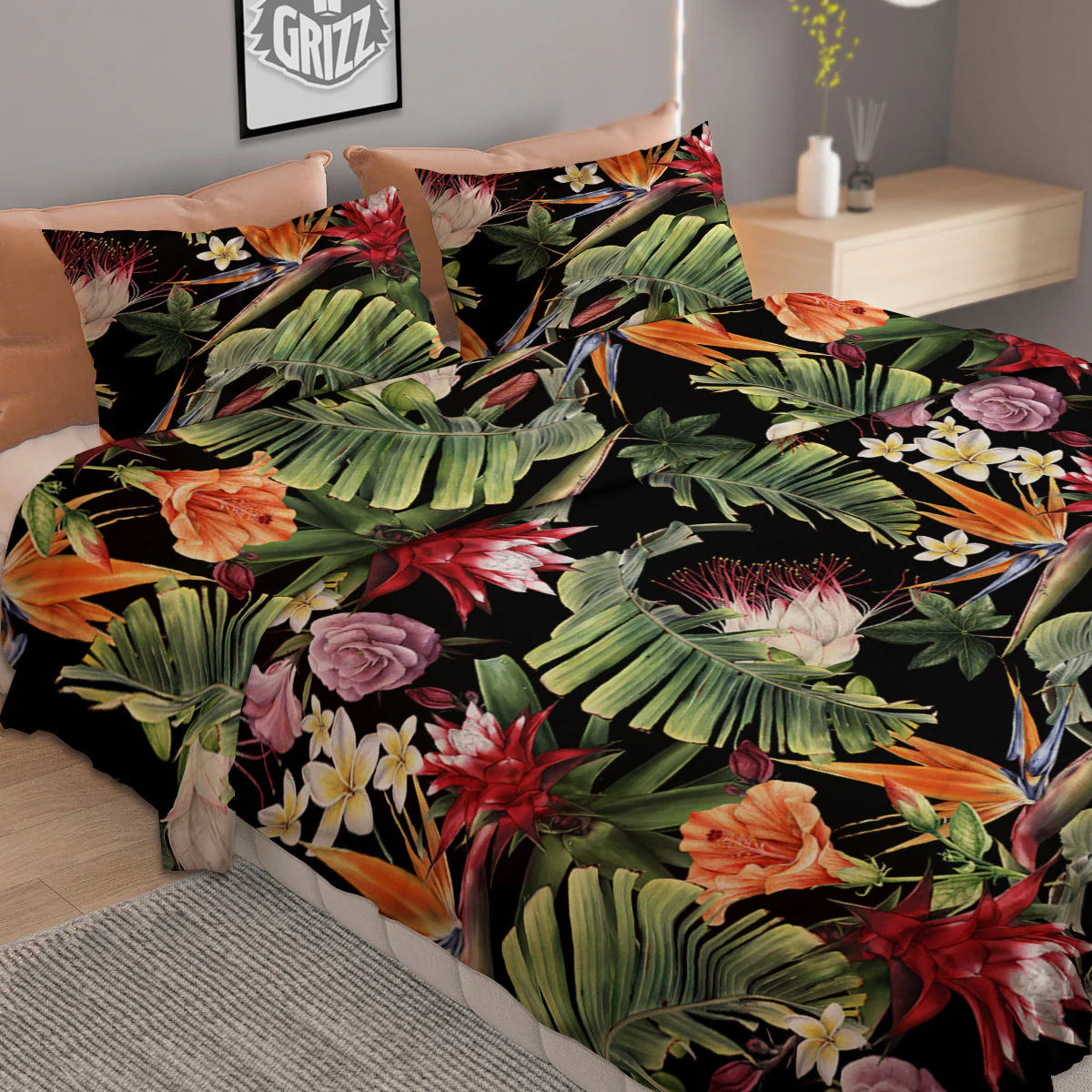 Flower Tropical Watercolor Print Pattern Duvet Cover Bedding Set - Image 2
