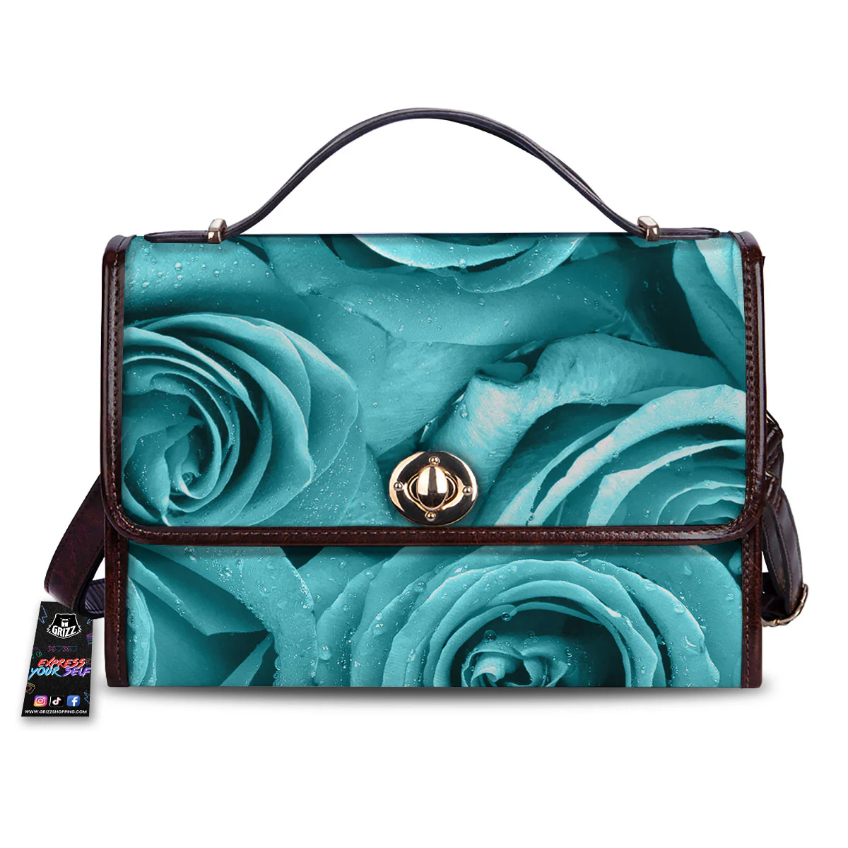 Flower Turquoise Rose Print Women's Satchel Bag