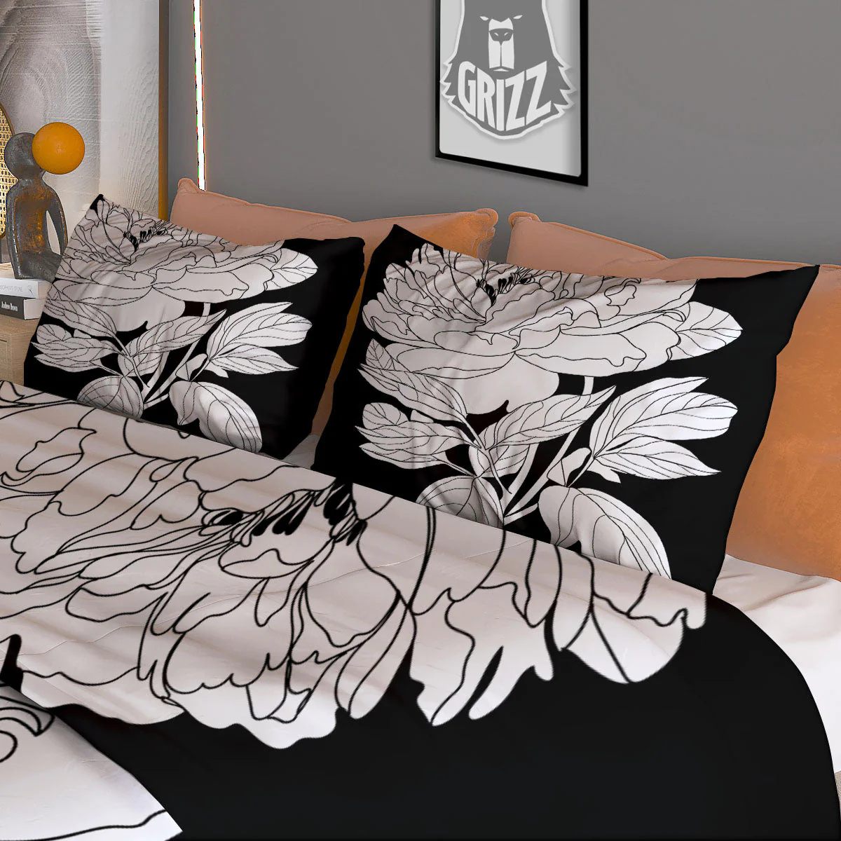 Flower White And Black Print Duvet Cover Bedding Set - Image 3