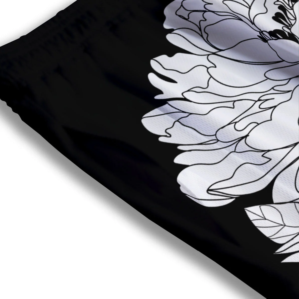 Flower White And Black Print Mesh Shorts - Image 3