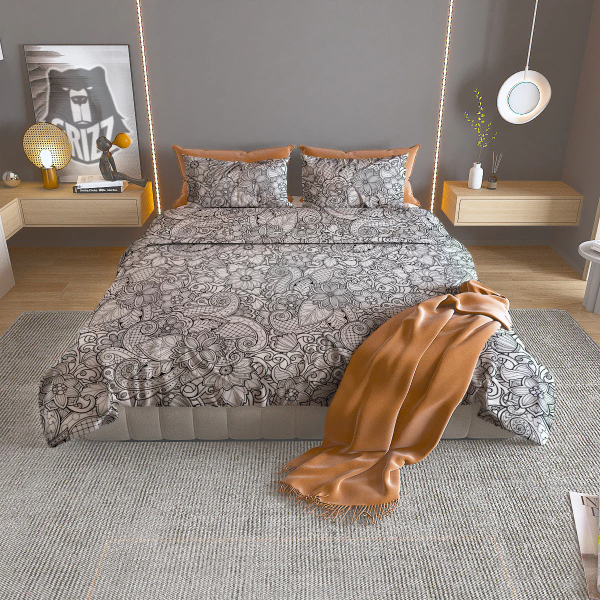 Flower Zentangle Print Pattern Duvet Cover Bedding Set