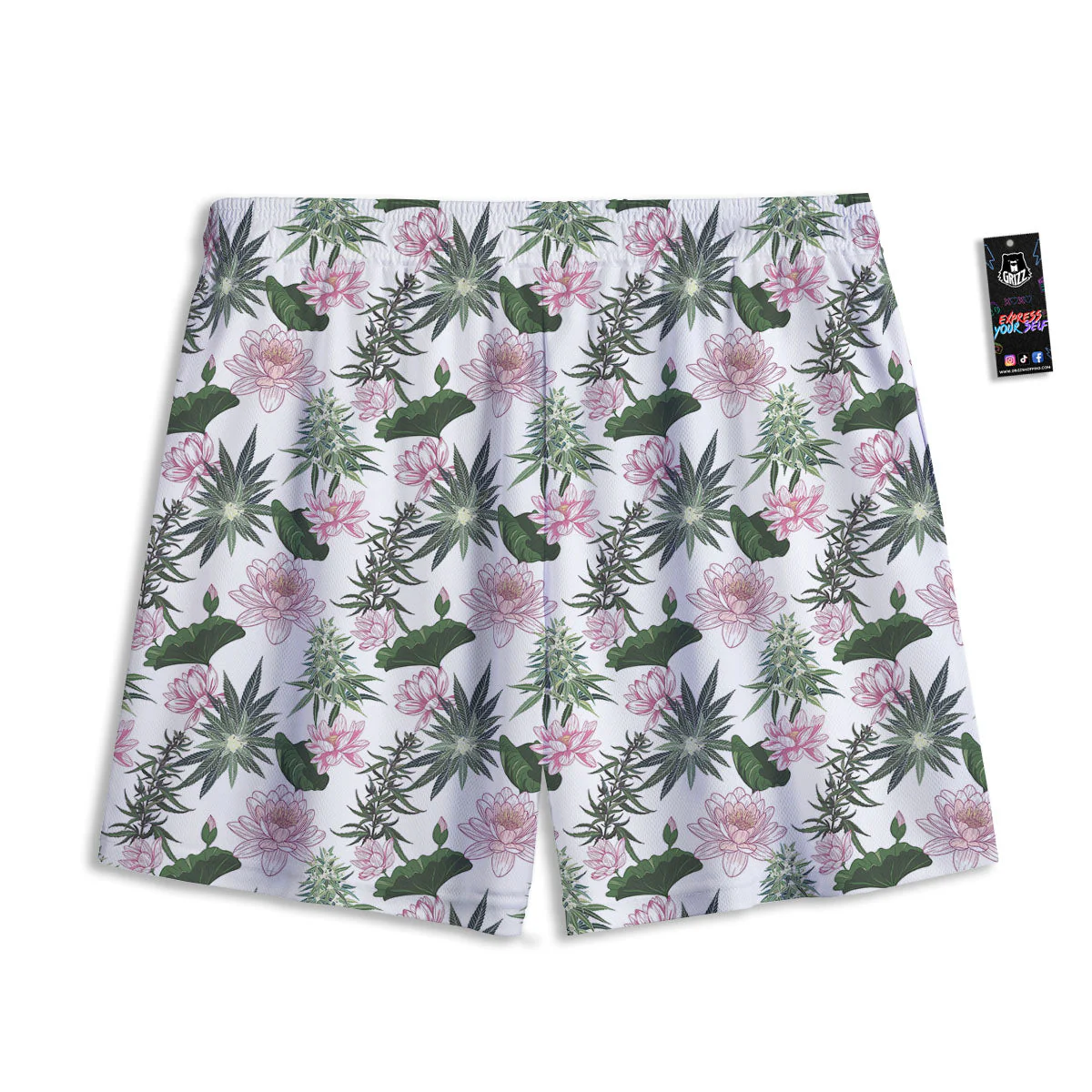 Flowers And Hemp Leaves Print Pattern Mesh Shorts - Image 2