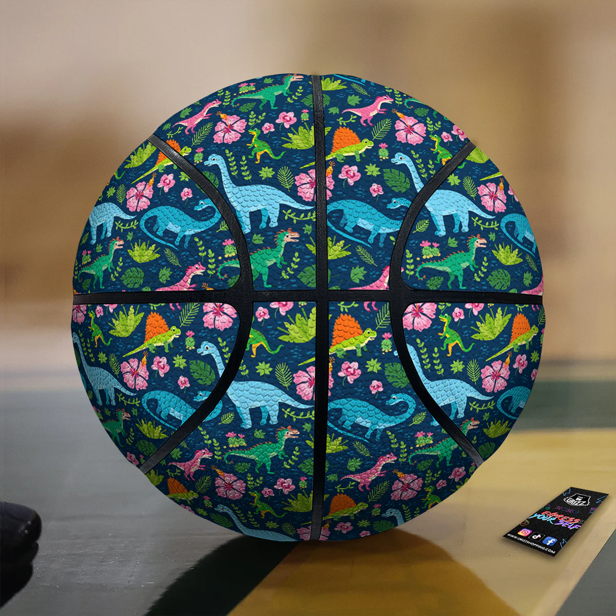 Flowers And Leaves Cute Dino Print Basketball