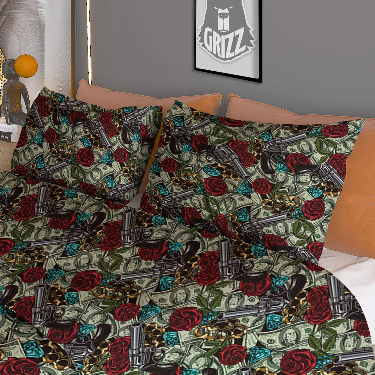 Flowers Guns And Print Pattern Duvet Cover Bedding Set - Image 3