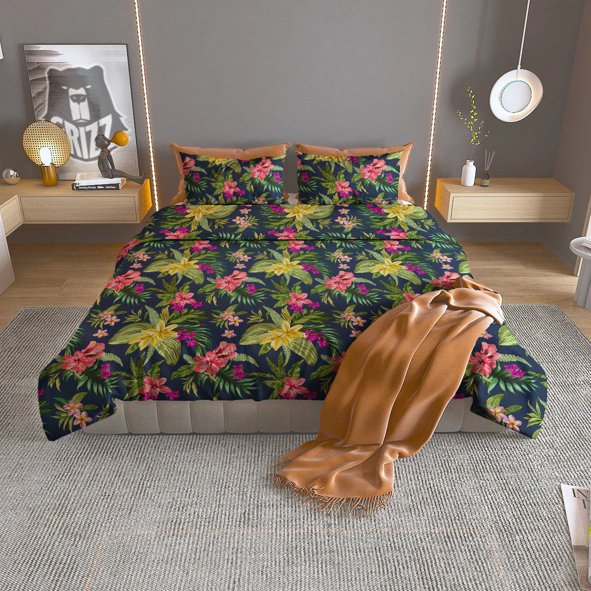 Flowers Hawaii Floral Print Pattern Duvet Cover Bedding Set