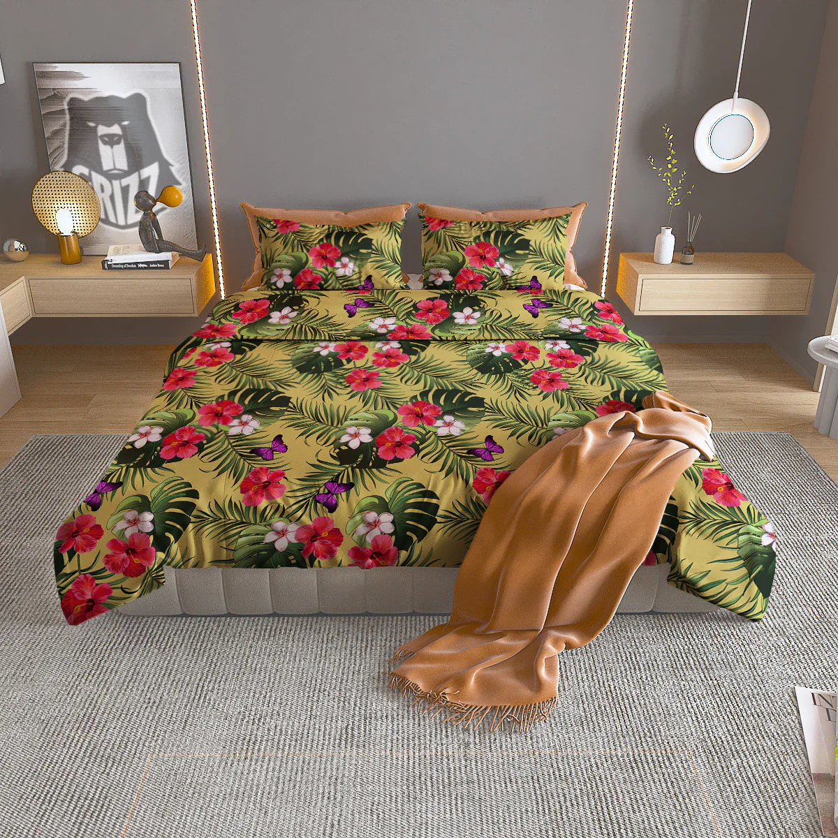 Flowers Hawaii Tropical Print Pattern Duvet Cover Bedding Set