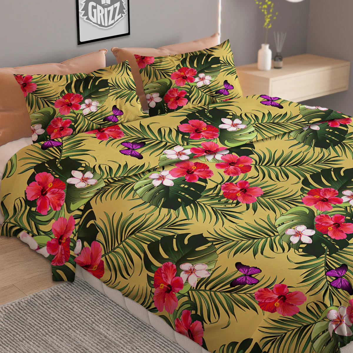 Flowers Hawaii Tropical Print Pattern Duvet Cover Bedding Set - Image 2