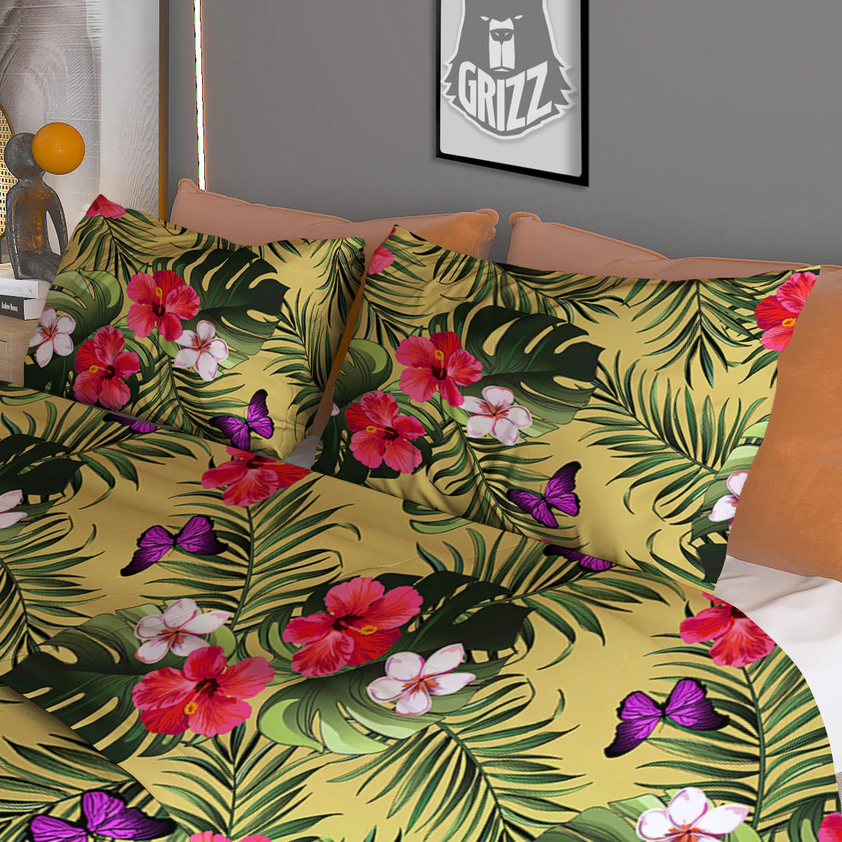 Flowers Hawaii Tropical Print Pattern Duvet Cover Bedding Set - Image 3