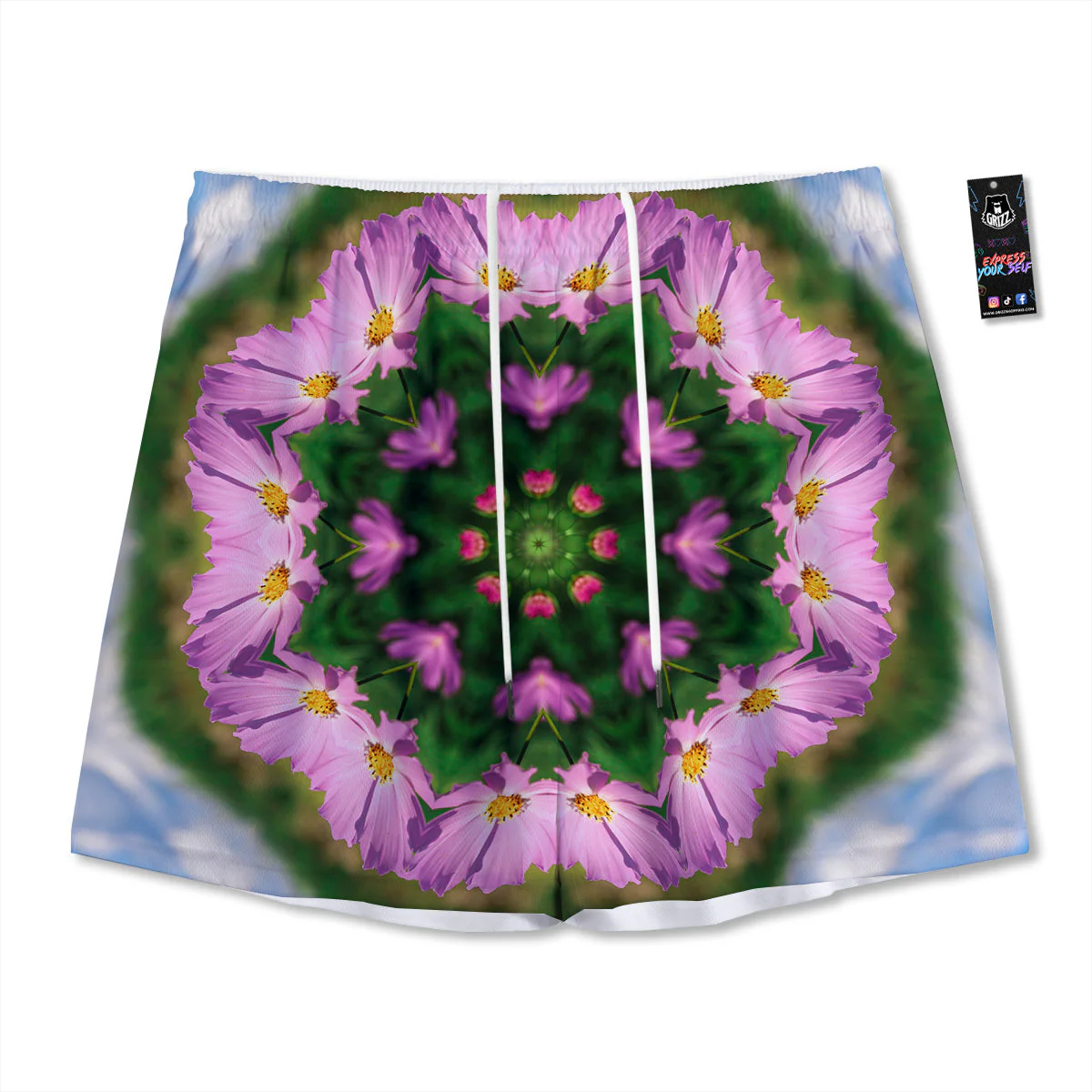 Flowers Kaleidoscope Pink And Blue Print Mesh Shorts