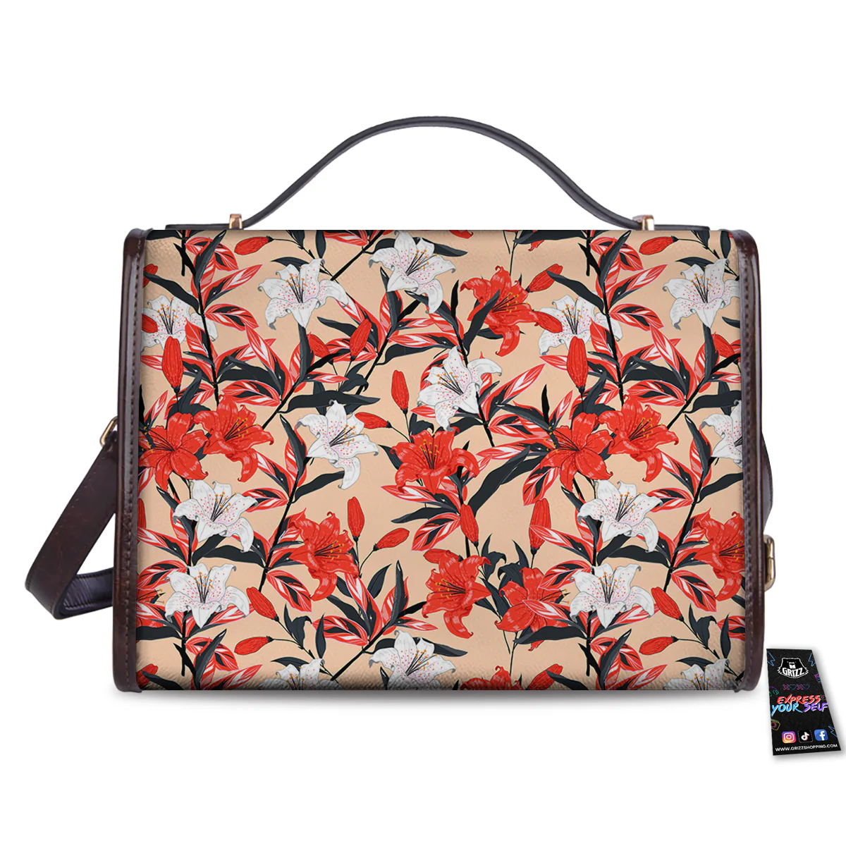 Flowers Lily Watercolor Print Pattern Women's Satchel Bag - Image 2