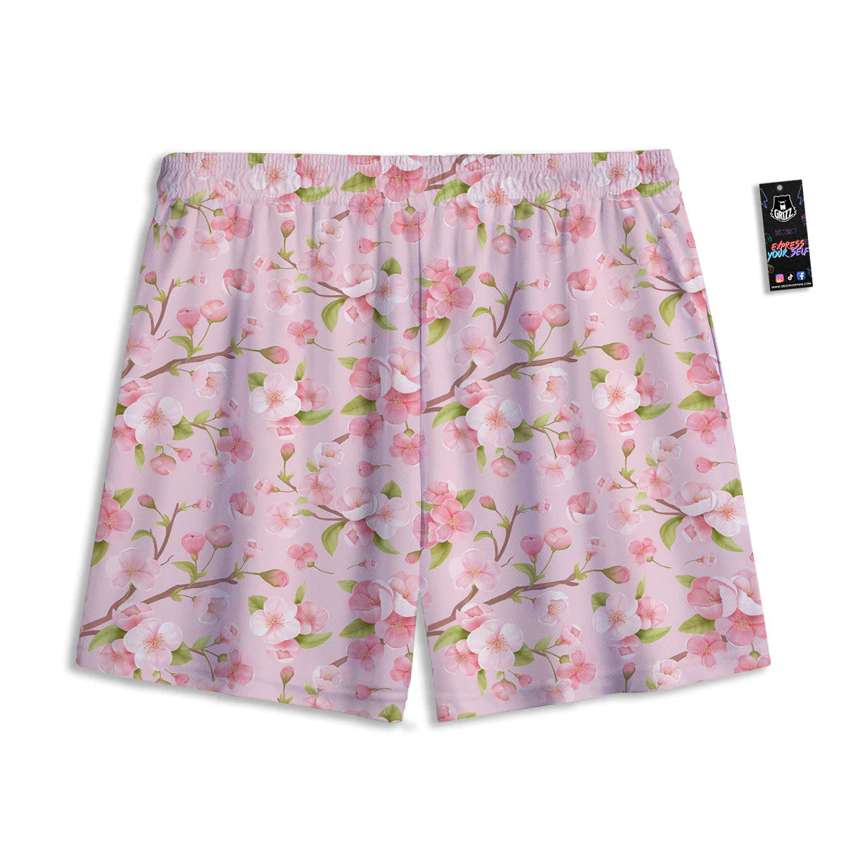 Flowers Pink Print Pattern Mesh Shorts - Image 2