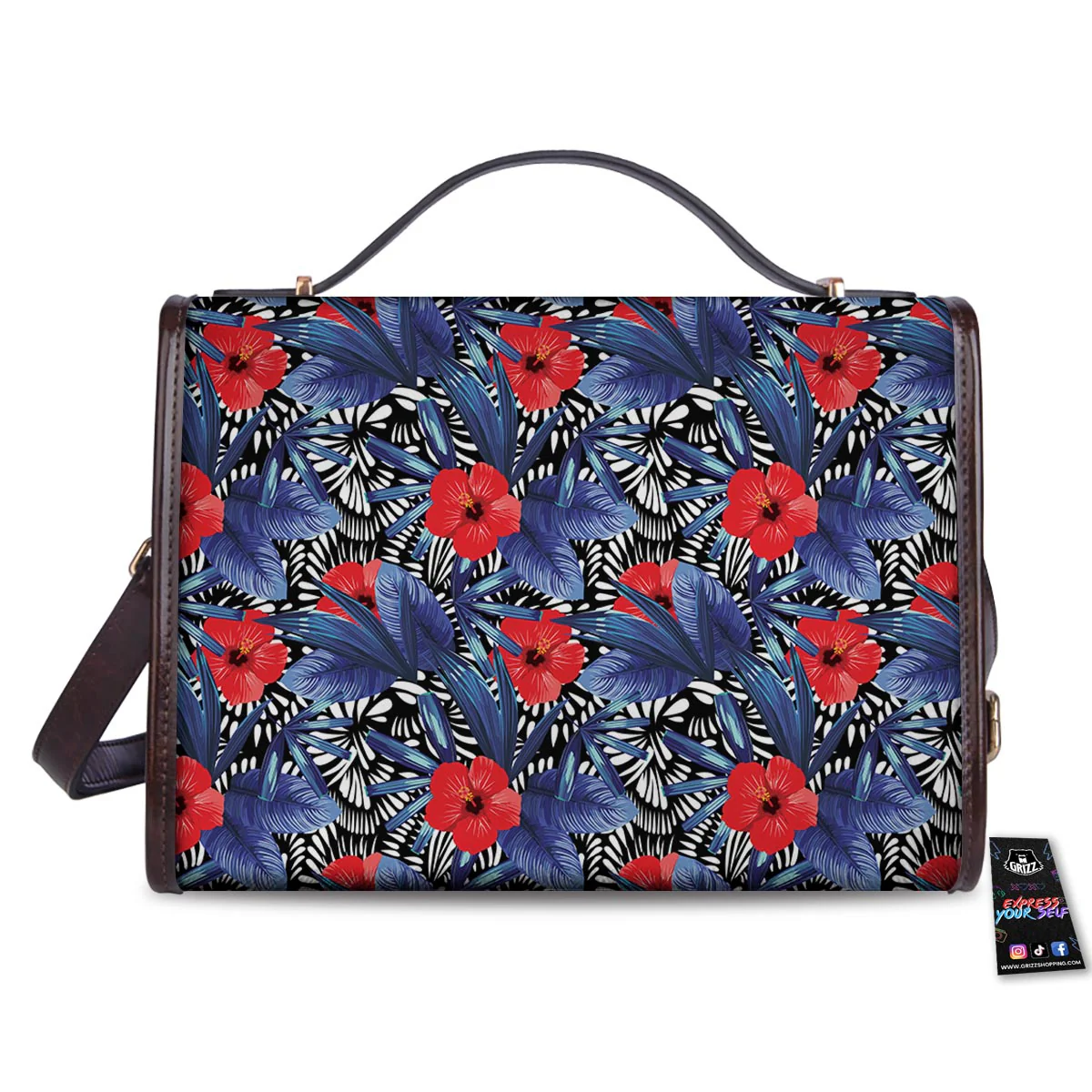 Flowers Red Hibiscus Print Pattern Women's Satchel Bag - Image 2