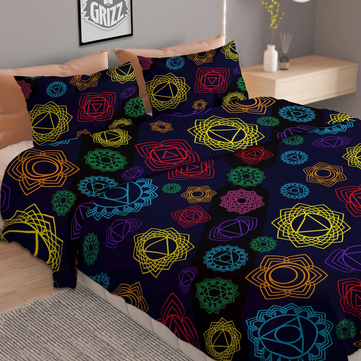 Flowers Seven Chakras Print Pattern Duvet Cover Bedding Set - Image 2