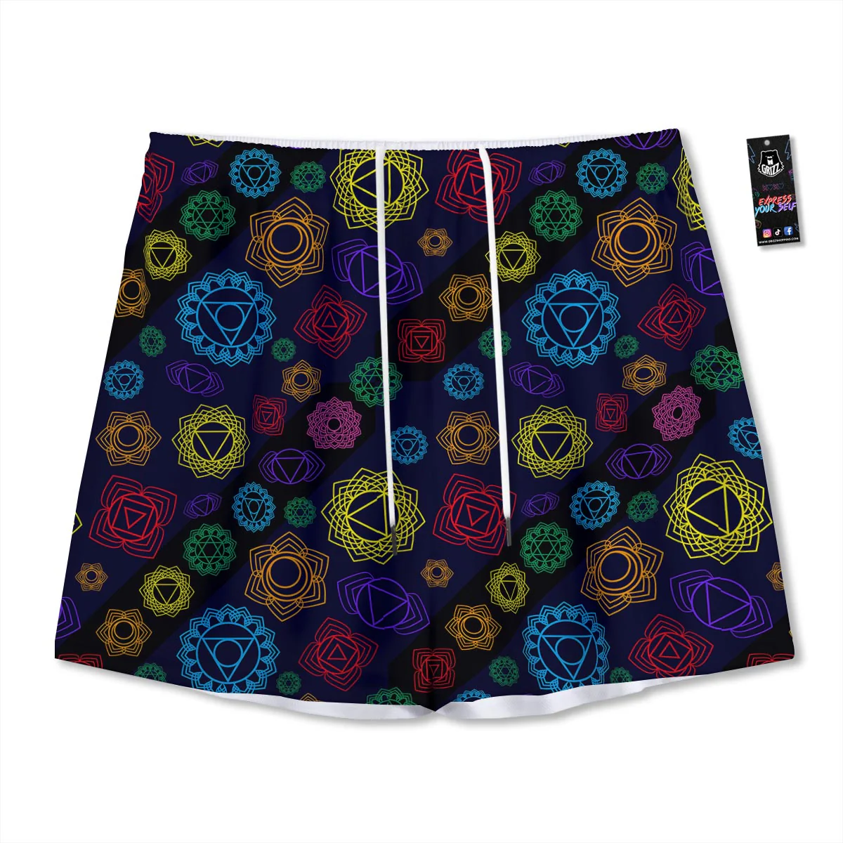 Flowers Seven Chakras Print Pattern Mesh Shorts