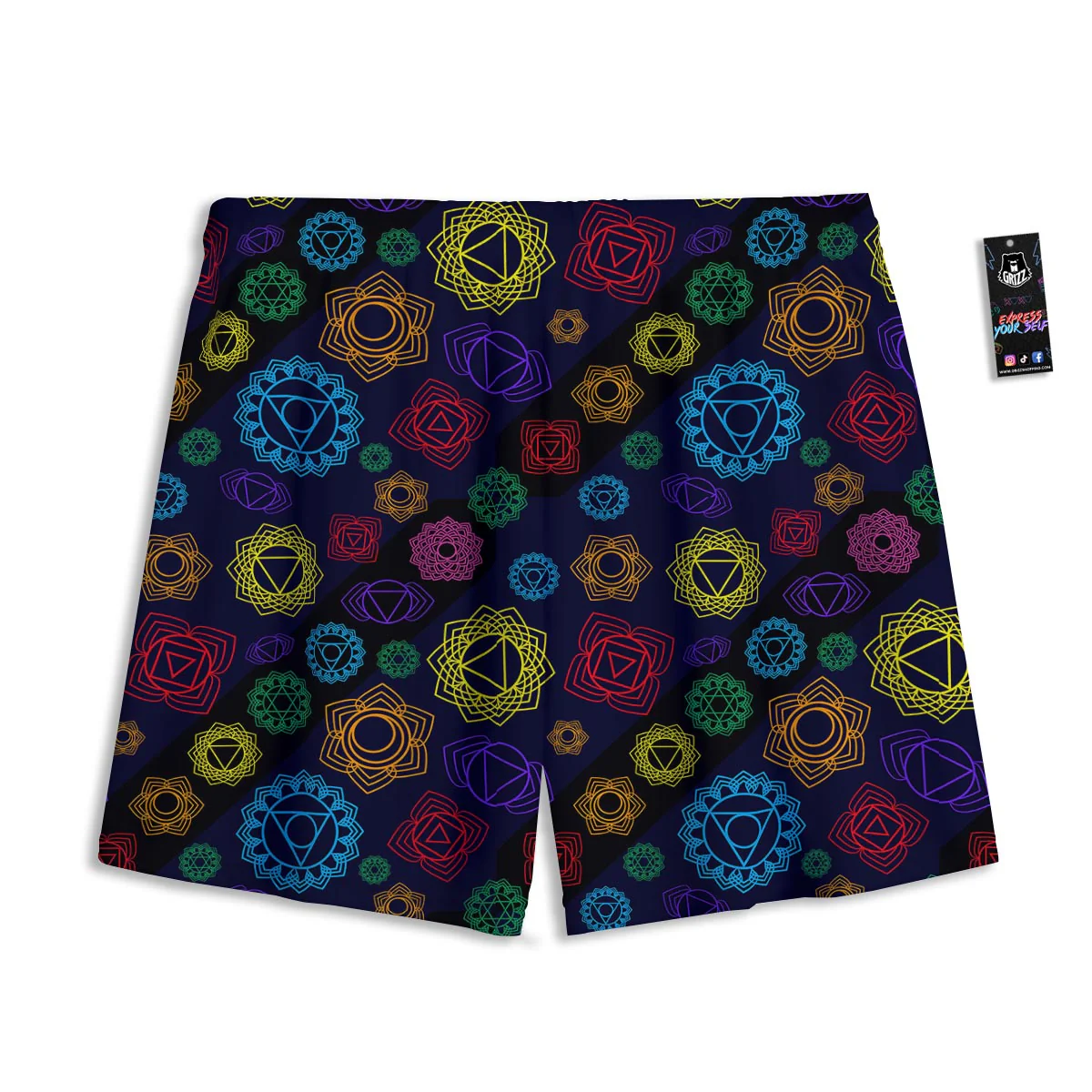 Flowers Seven Chakras Print Pattern Mesh Shorts - Image 2