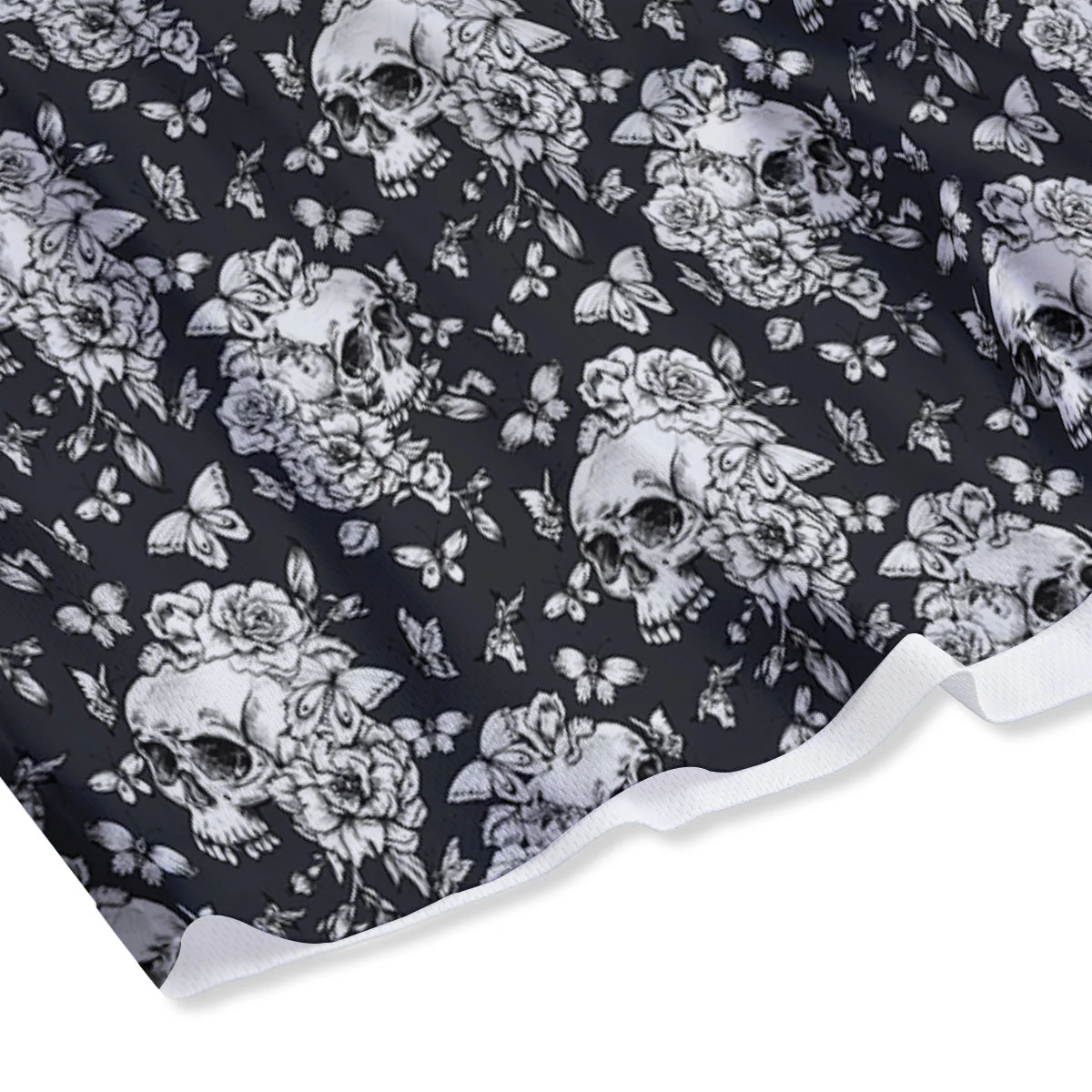 Flowers Skull Monochrome Print Pattern Mesh Shorts - Image 4