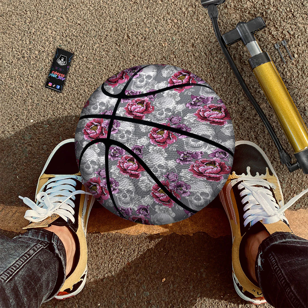 Flowers Skull Pink Print Pattern Basketball - Image 2