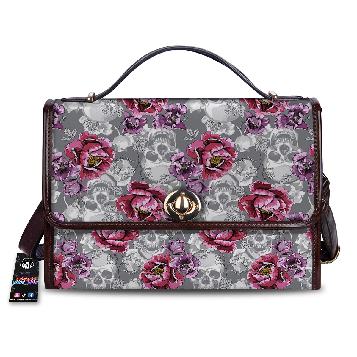 Flowers Skull Pink Print Pattern Women's Satchel Bag