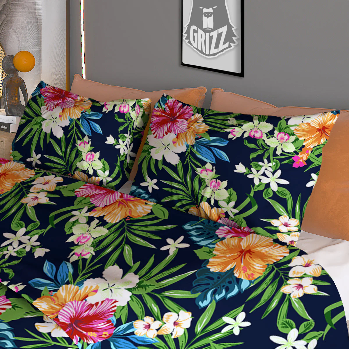 Flowers Tropical Print Pattern Duvet Cover Bedding Set - Image 3