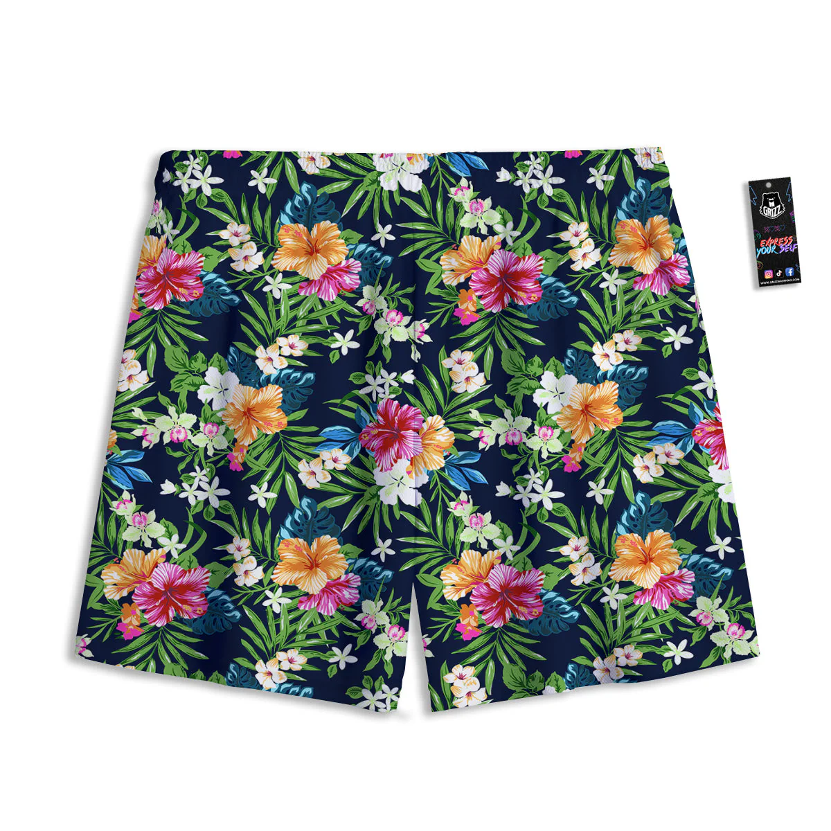Flowers Tropical Print Pattern Mesh Shorts - Image 2