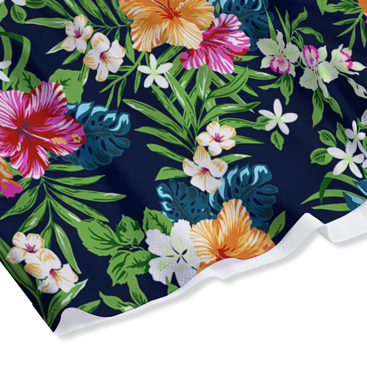 Flowers Tropical Print Pattern Mesh Shorts - Image 4