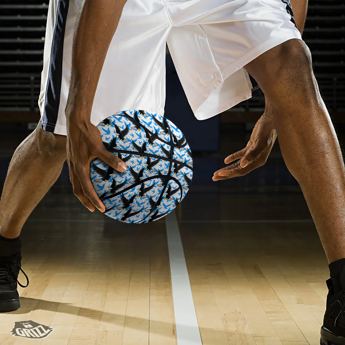 Flying Bald Eagles Blue White Print Pattern Basketball - Image 3