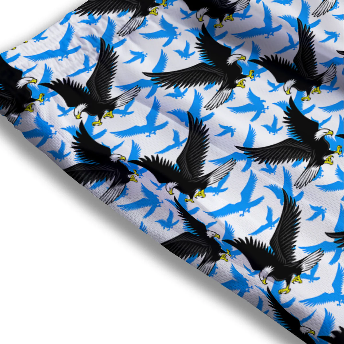Flying Bald Eagles Blue White Print Pattern Mesh Shorts - Image 3