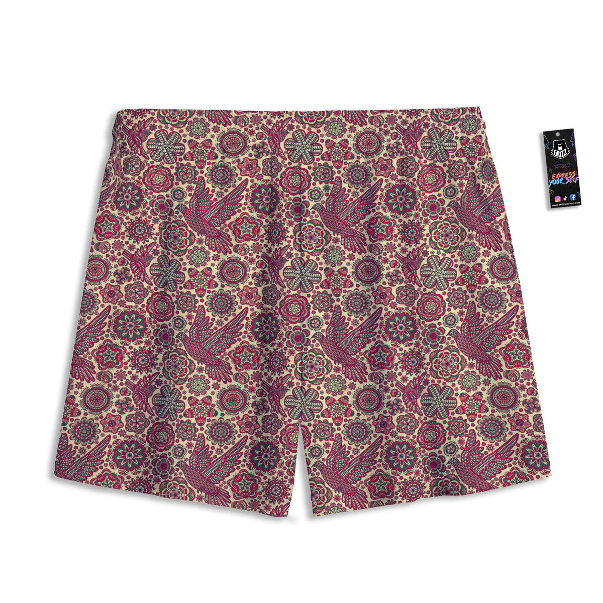 Flying Bird Mandala Print Pattern Mesh Shorts - Image 2