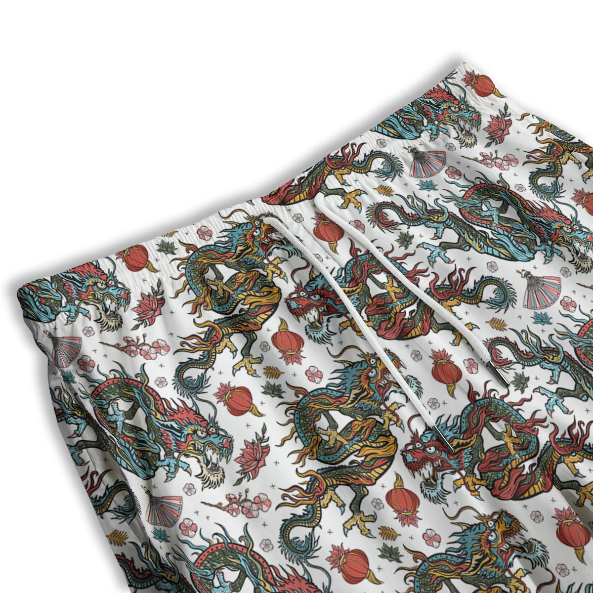 Flying Chinese Dragons Tattoo Print Pattern Men's Athletic Shorts - Image 3