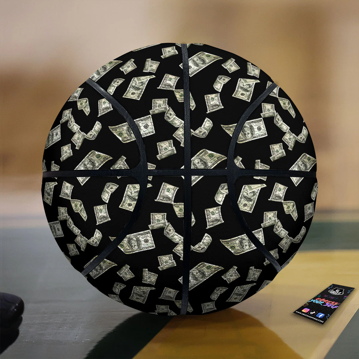 Flying US Dollar Money Print Basketball