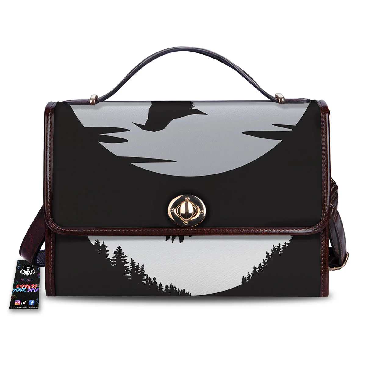 Flying Witch Cat Halloween Print Women's Satchel Bag